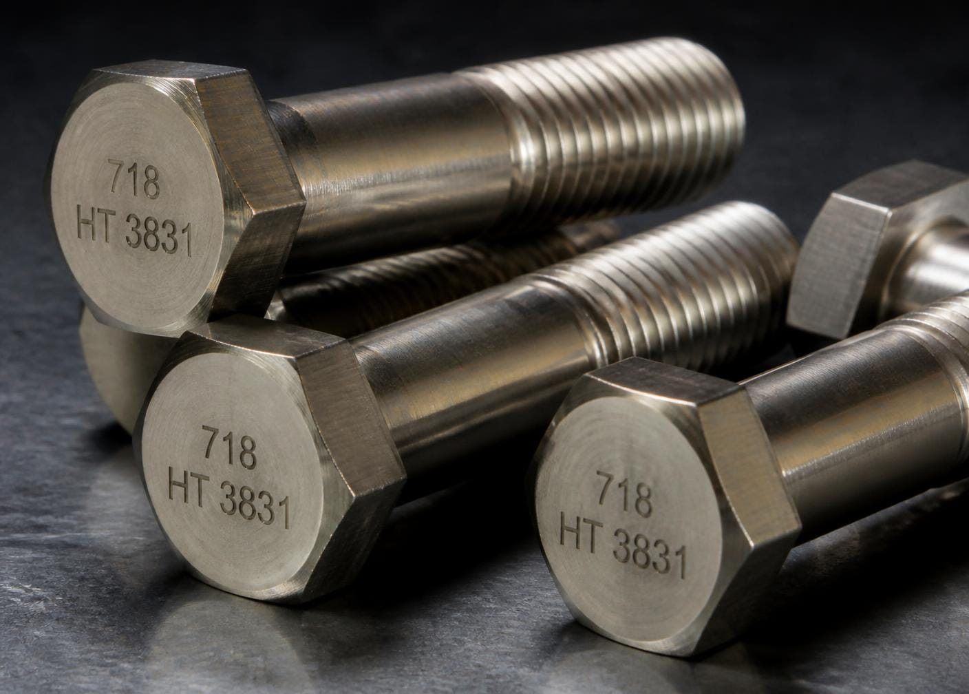 Inconel 718 hex head bolts with laser-etched heat lot markings